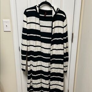 Yoki Black and White Striped Cardigan